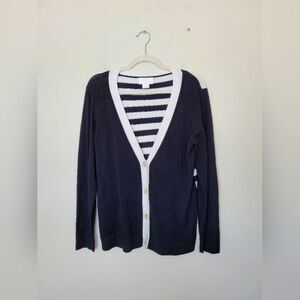 Debra DeRoo Cardigan Black White Striped Super Soft Preppy Academia Size Small